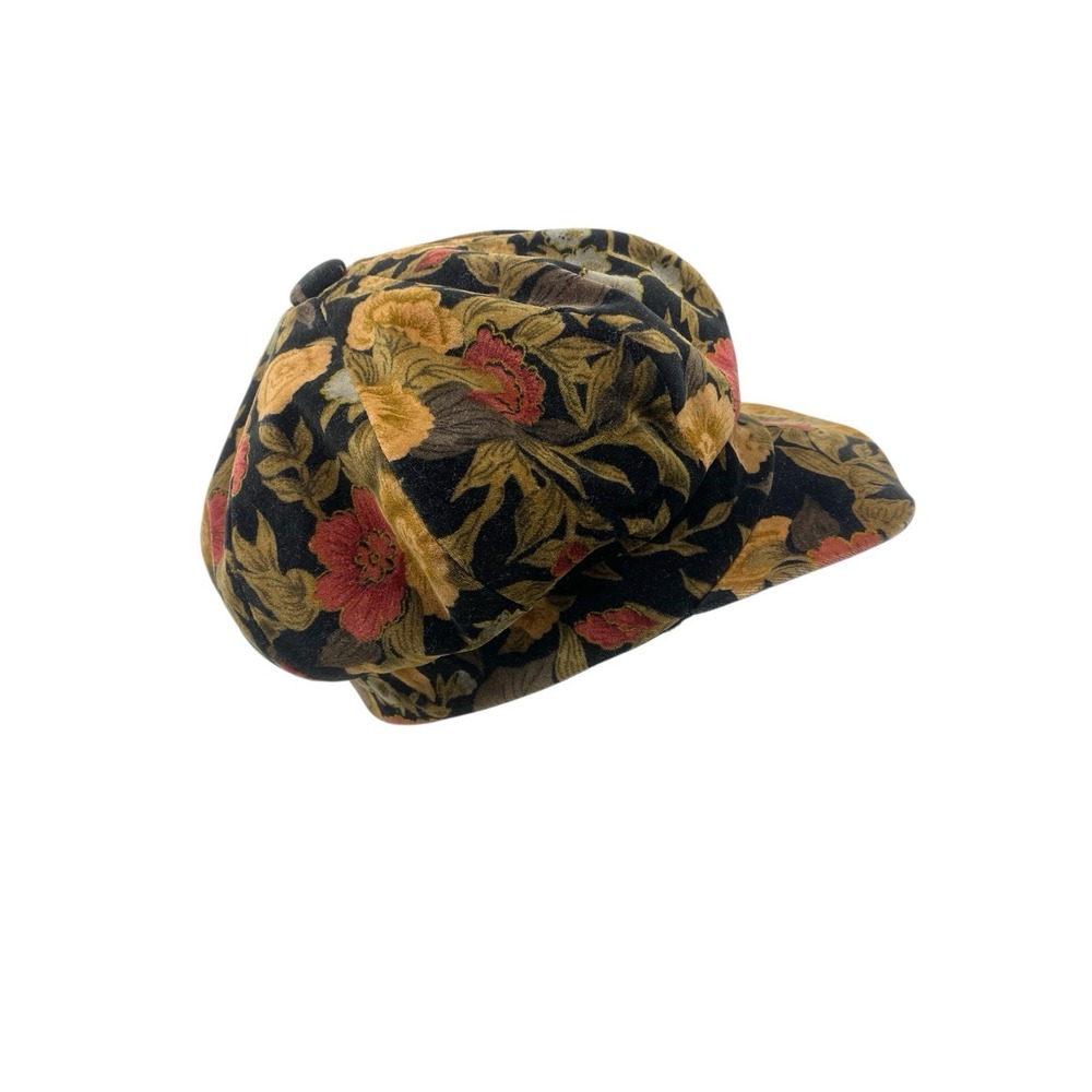 Vintage First Issue Liz Claiborne Baker Boy Hat Velvet Floral Newsboy Cap - Picture 4 of 8